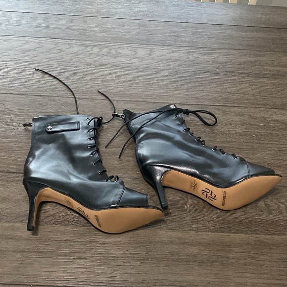 NWT BURJU Moment Open Toe Lace Up Tongue Ankle Boots | Black | Size 13 - Picture 4 of 10